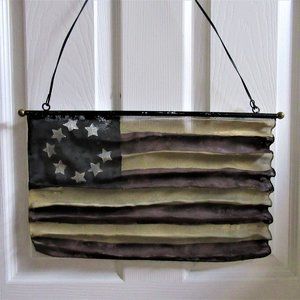 Farmhouse metal wall door hanging American Flag indoor/outdoor   19" X 15.5"